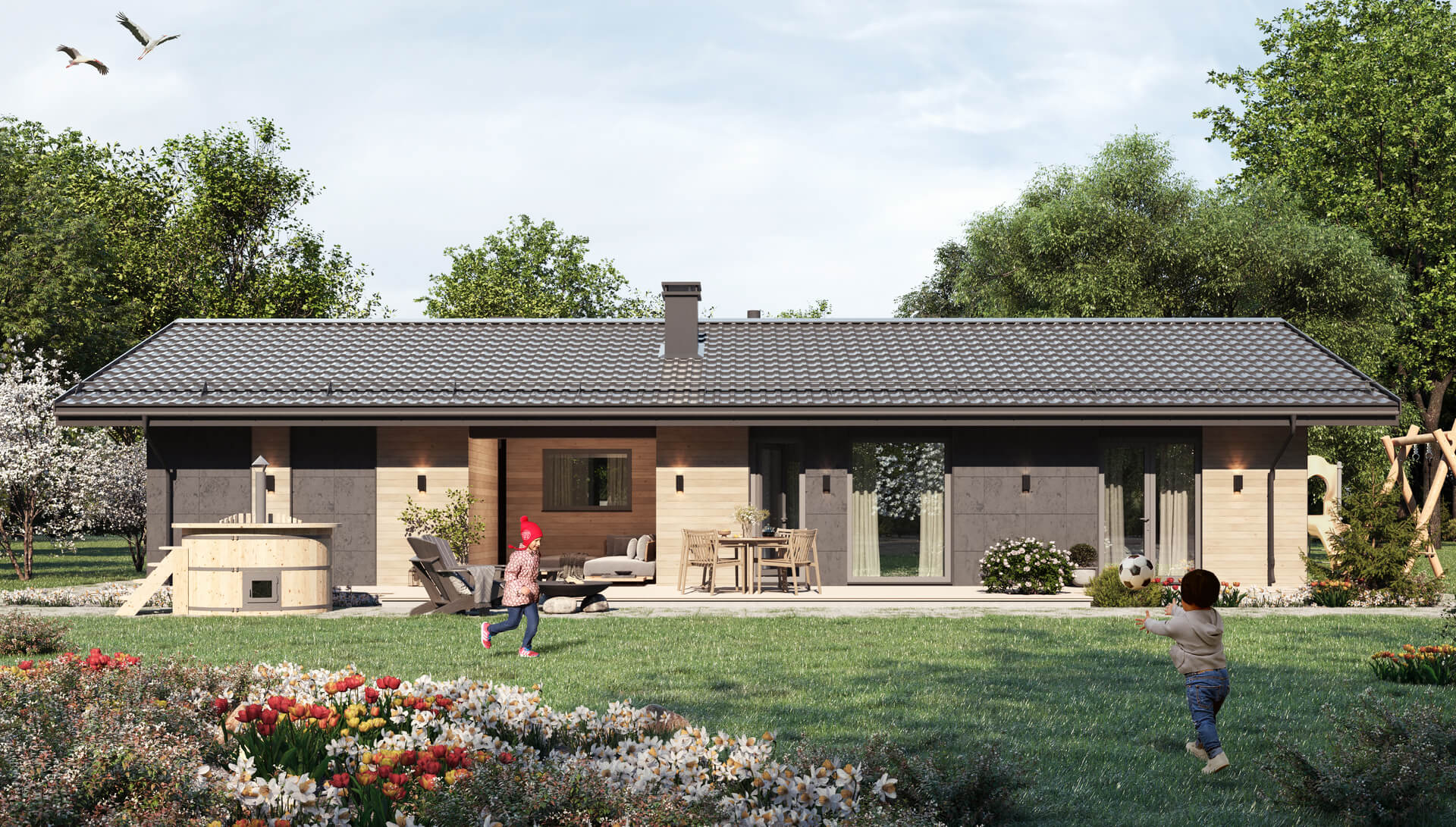 Милый дом 3, терраса и баня гостиная боковая 108м2