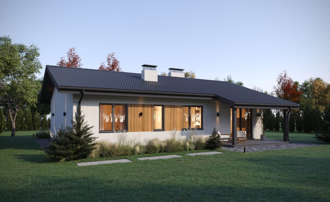 Кухня-гостиная боковая, терраса задняя 120 м²