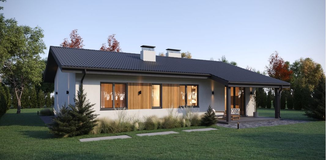 Кухня-гостиная боковая, терраса задняя 120 м²