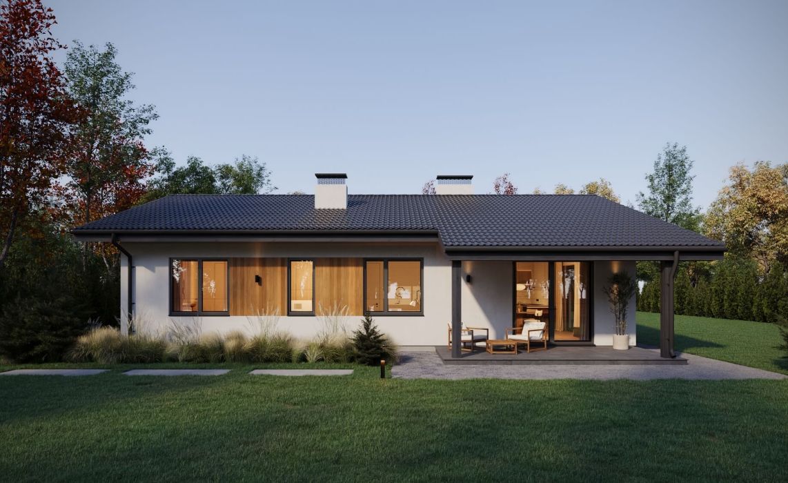 Кухня-гостиная боковая, терраса задняя 120 м²