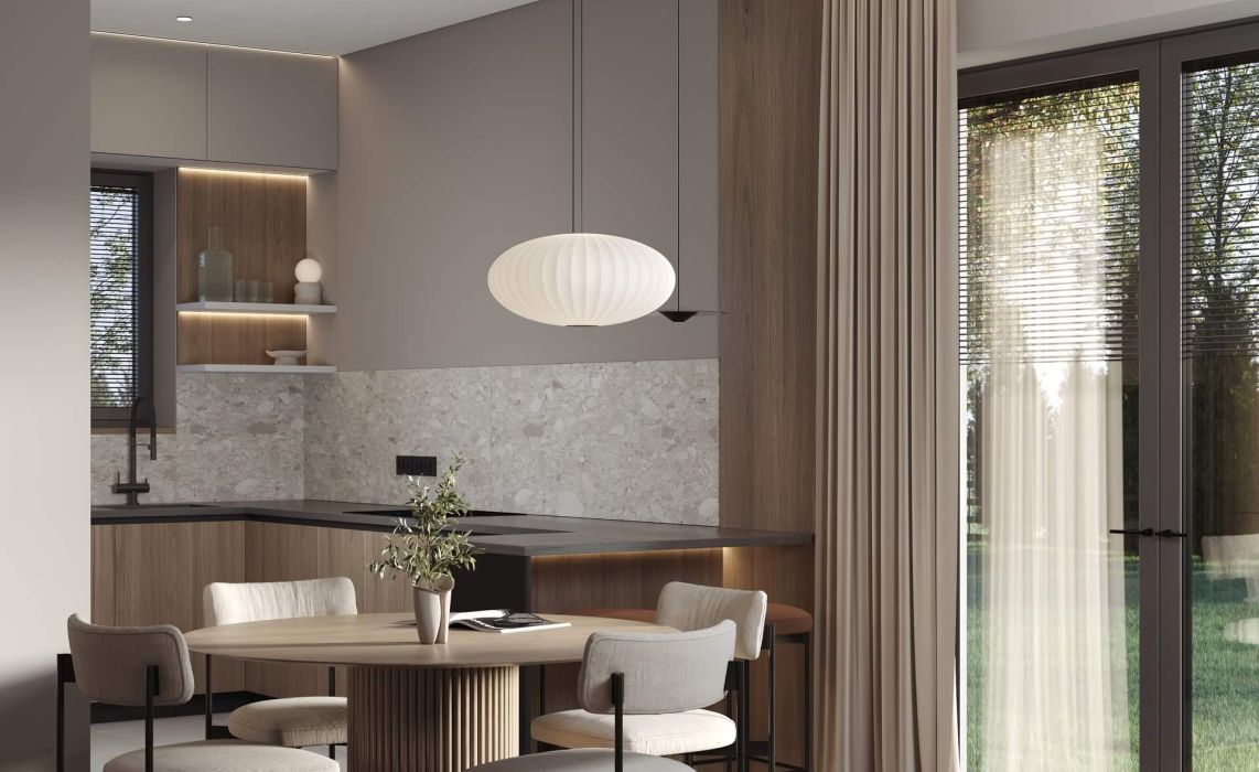 Кухня-гостиная боковая, терраса задняя 120 м²